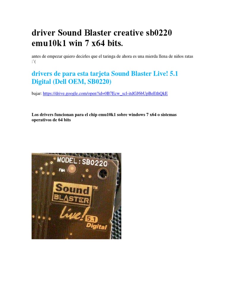 Controlador Sound Blaster SB0220 para Win 7 | PDF | Compatibles con PC ...