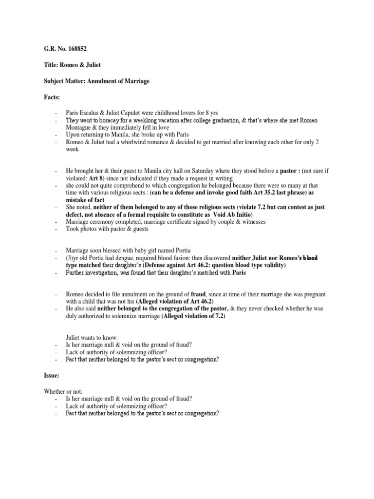 Romeo Juliet Facts Law Annulment Marriage
