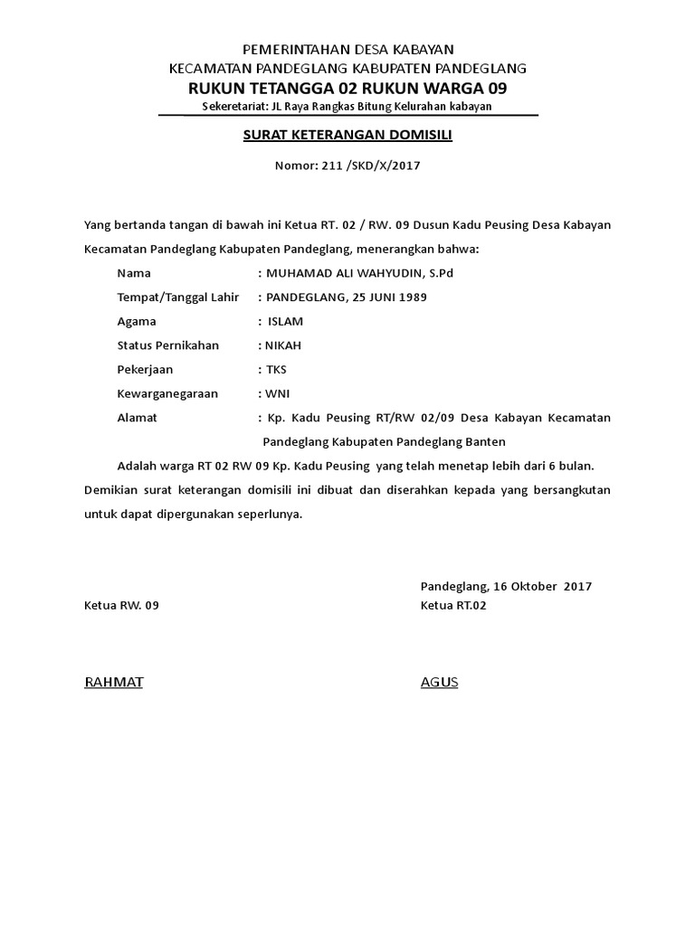 Surat Keterangan Domisili