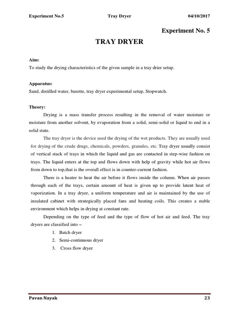 Tray Dryer Experiment No. 5 PDF Clothes Dryer Atmosphere Of Earth