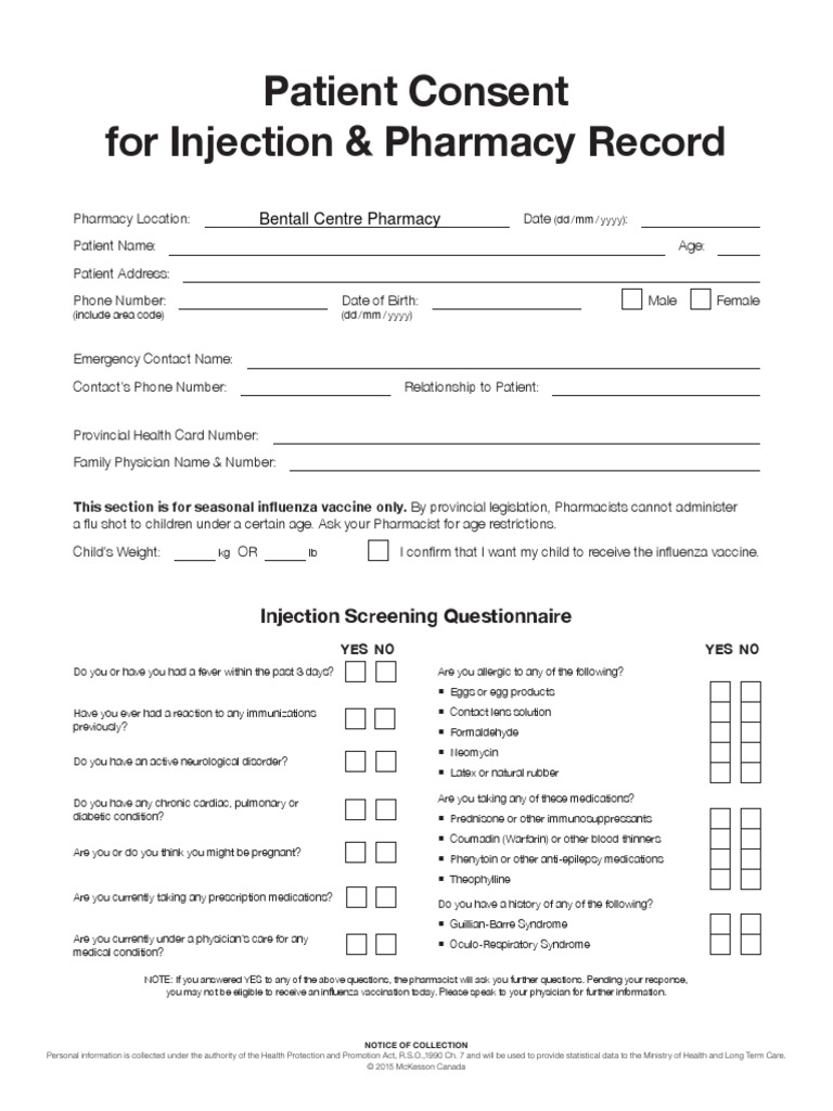 Flu Consent Form Influenza Vaccine Pharmacy