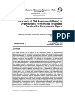 The Effects of Risk Assessment (Hirarc) On Organisational Performance in Selected Construction Companies in Nigeria