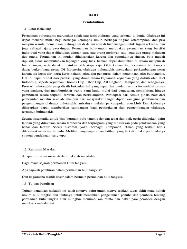 Makalah Bulu Tangkis Pdf Contoh Makalah