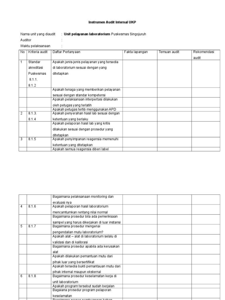 Audit Internal Laboratorium Puskesmas | PDF