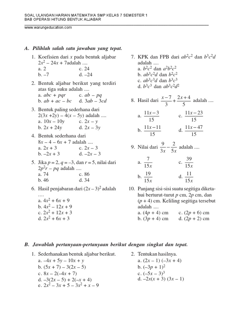 Contoh Soal Matematika Tentang Aljabar Kls 3 Sma