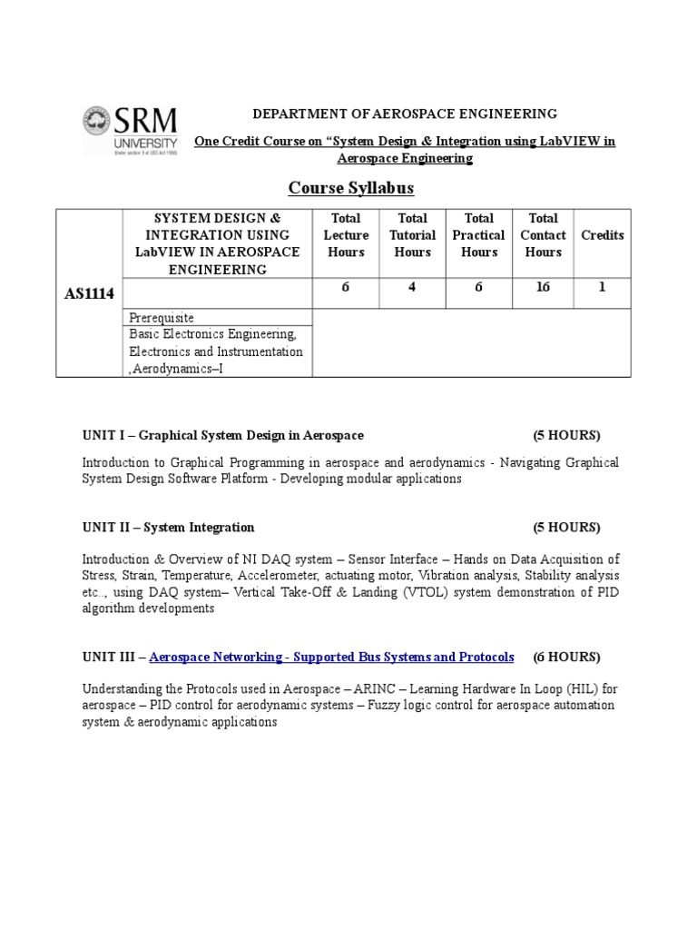 Course Syllabus Aerospace Networking Supported Bus Systems and