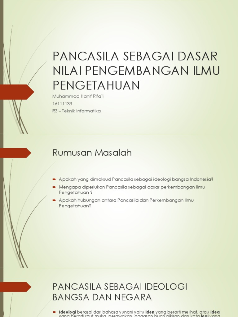 Pancasila Sebagai Dasar Nilai Pengembangan Ilmu Pengetahuan | PDF