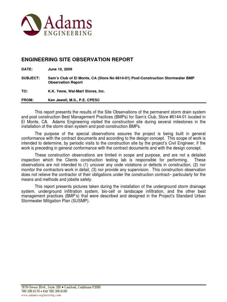 PostConstruction BMP Photographs PDF Storm Drain Hydrology And