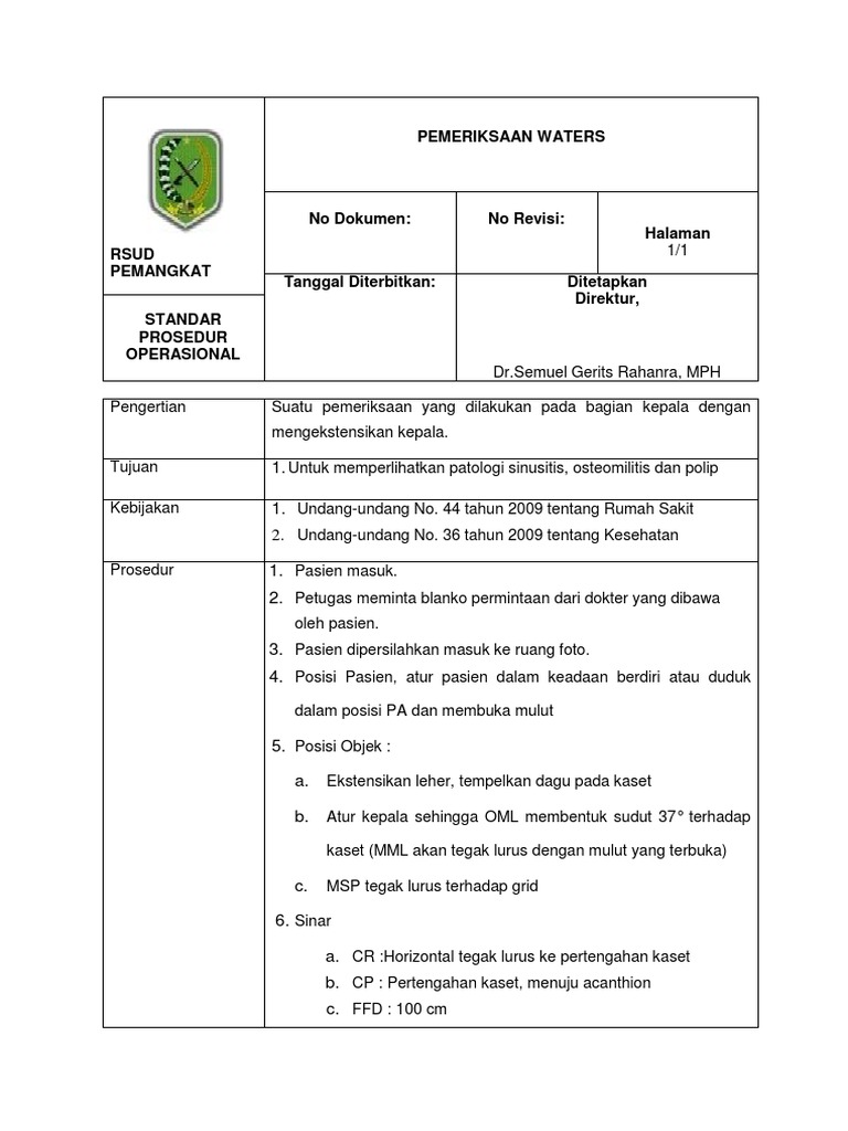 Prosedur Pemeriksaan Rontgen Waters | PDF | Kesehatan Holistik
