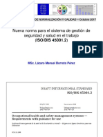 Nueva norma ISO/DIS 45001.2 Sistema de  Gestión de Seguridad y Salud en el Trabajo