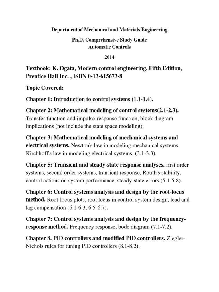 Ph.D. Guide: Automatic Control Systems | PDF