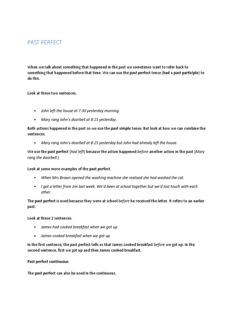 Past Perfect Continuous | PDF