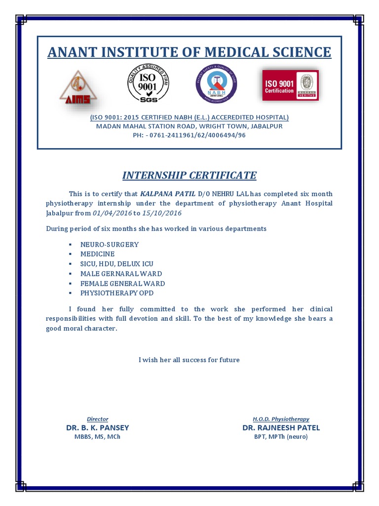 Internship Certificate Kalpana | PDF