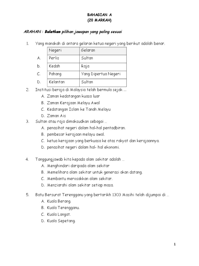 SOALAN PERTENGAHAN @ AKHIR TAHUN SEJARAH - TAHUN 5 SOALAN PERTENGAHAN @ AKHIR TAHUN SEJARAH - TAHUN 5