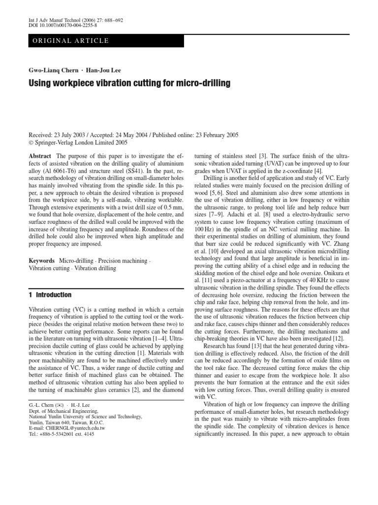 Using Workpiece Vibration Cutting For Micro-Drilling (Discussion and ...