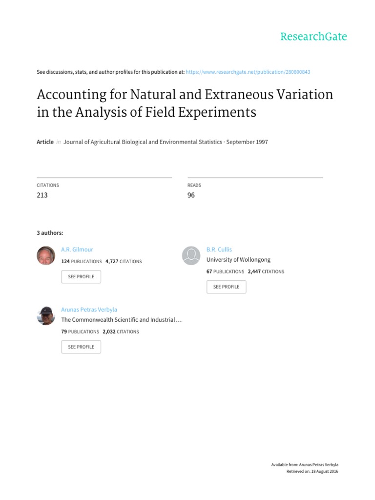Accounting For Natural and Extraneous Variation in The Analysis of Field Experiments PDF