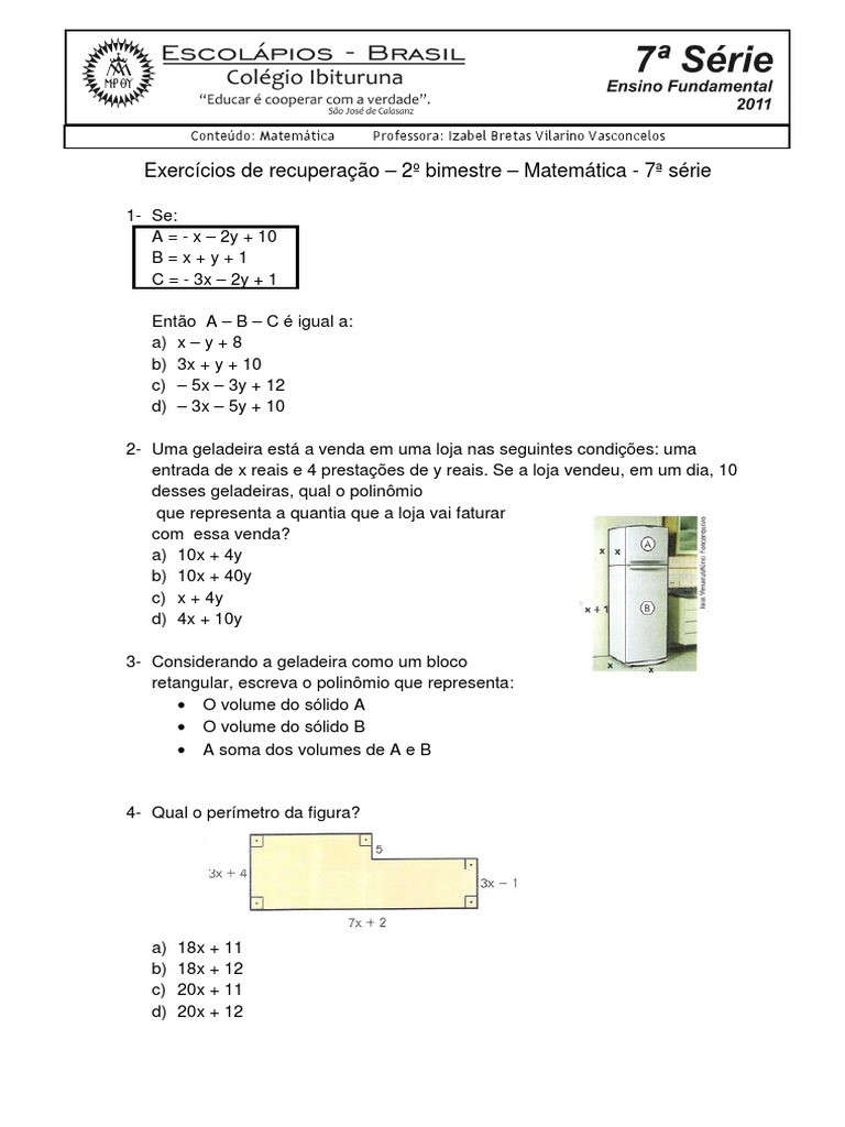 Matematica - 7 Serie - EF | PDF | Divisão (Matemática) | Números