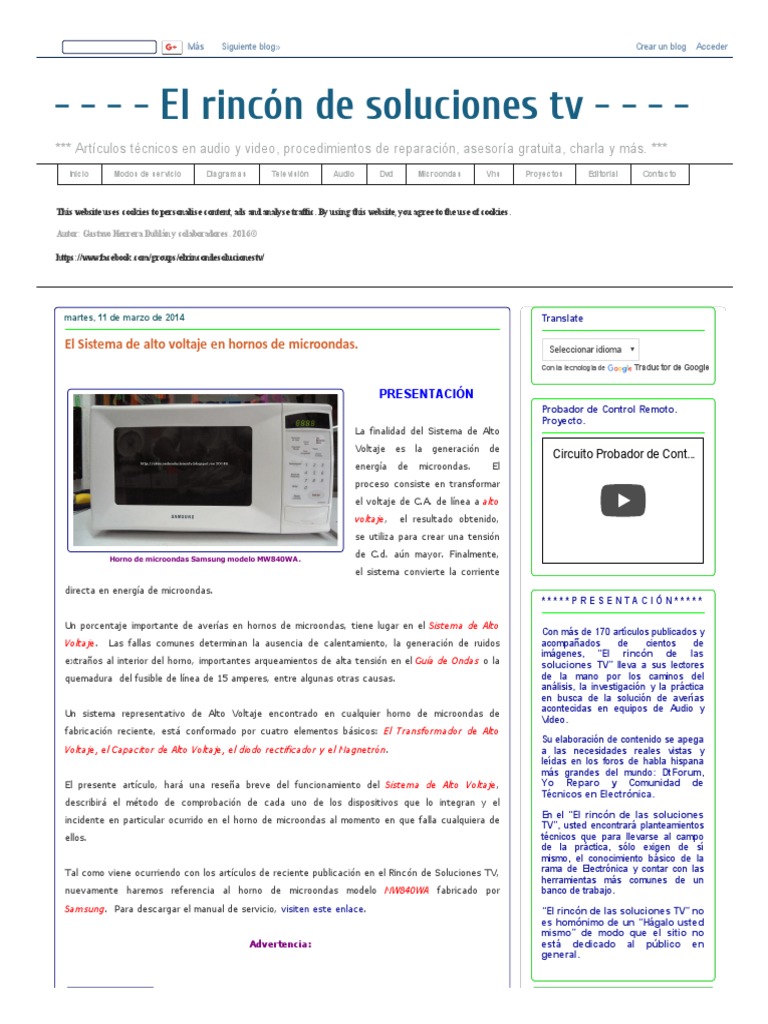 El Rincón de Soluciones TV - El Sistema de Alto Voltaje en Hornos de  Microondas - PDF | PDF | Transformador | Rectificador