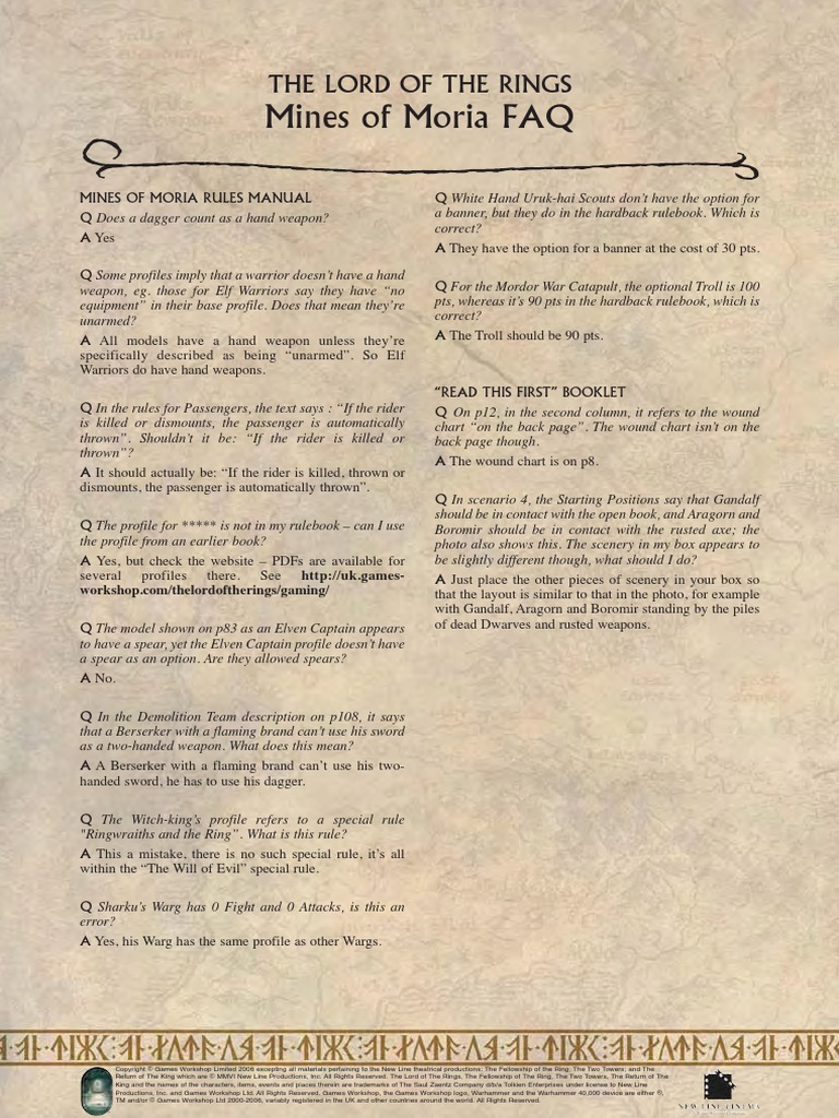 Lotr - FAQ - Mines of Moria FAQ | PDF | Middle Earth | J. R. R. Tolkien
