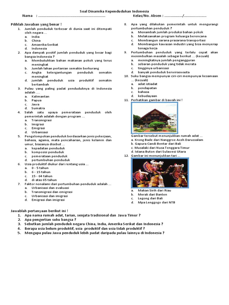 Soal Ips Kelas 7 Bab Dinamika Kependudukan Indonesia Masnurul