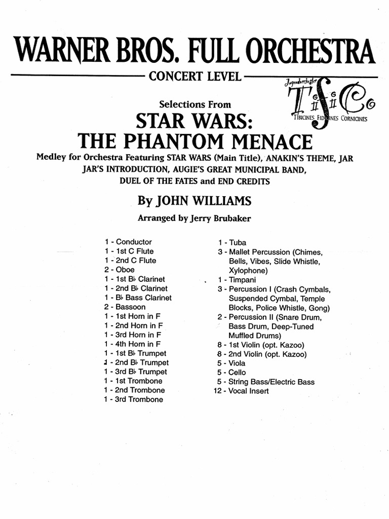 John Williams The Phantom Menace Selections Orchestra PDF