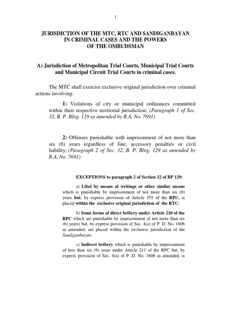 Jurisdiction in Criminal Cases Original Jurisdiction Jurisdiction