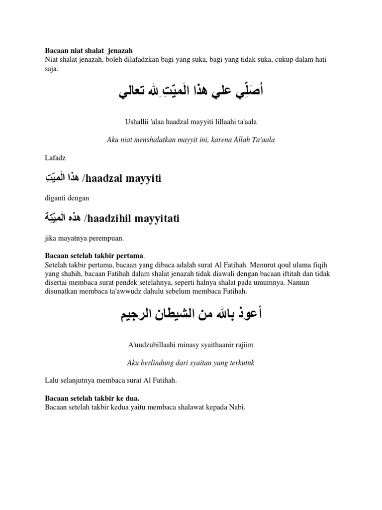 Bacaan Niat Shalat Jenazah