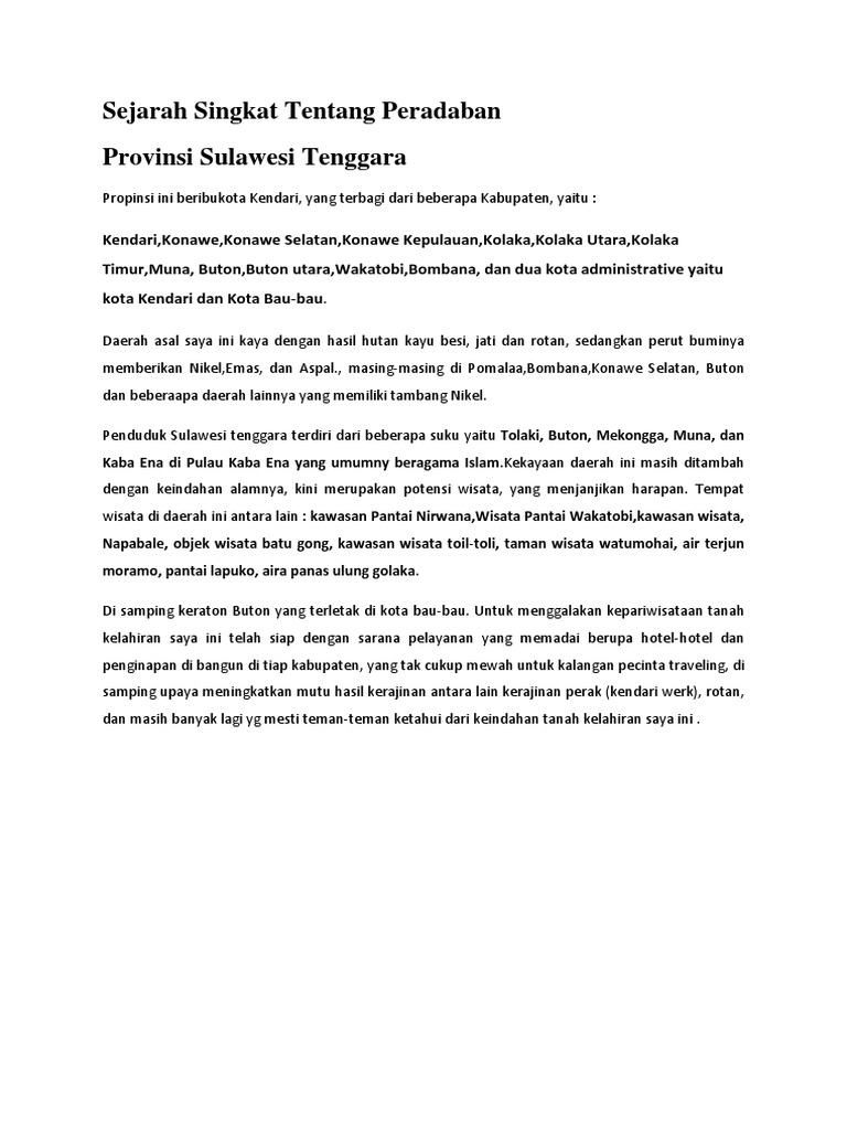 Sejarah Singkat Budaya Sulawesi Tenggara