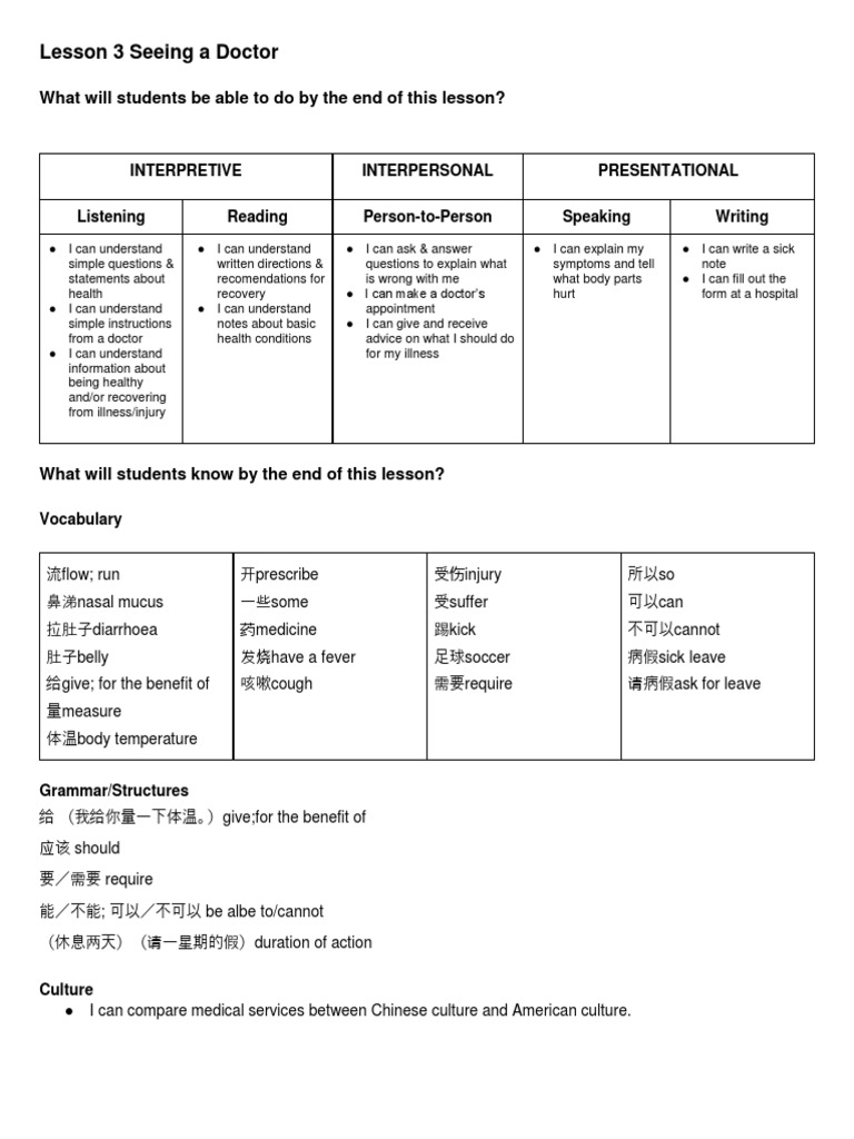 Lesson 3 Seeing A Doctor | PDF