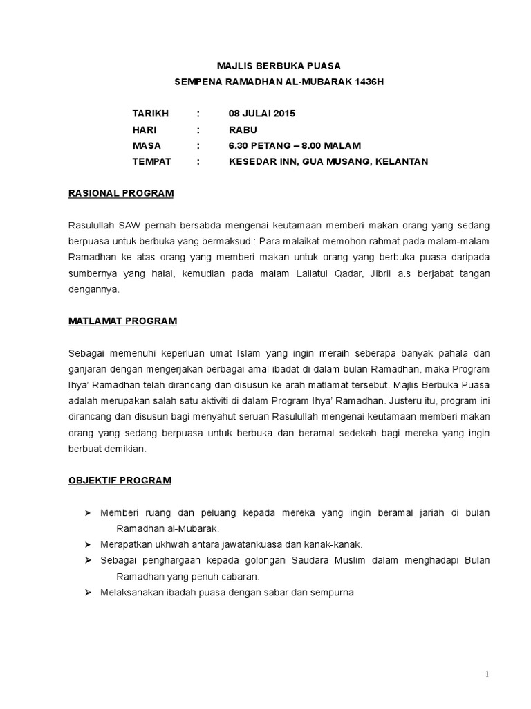 Kertas Kerja Berbuka Puasa
