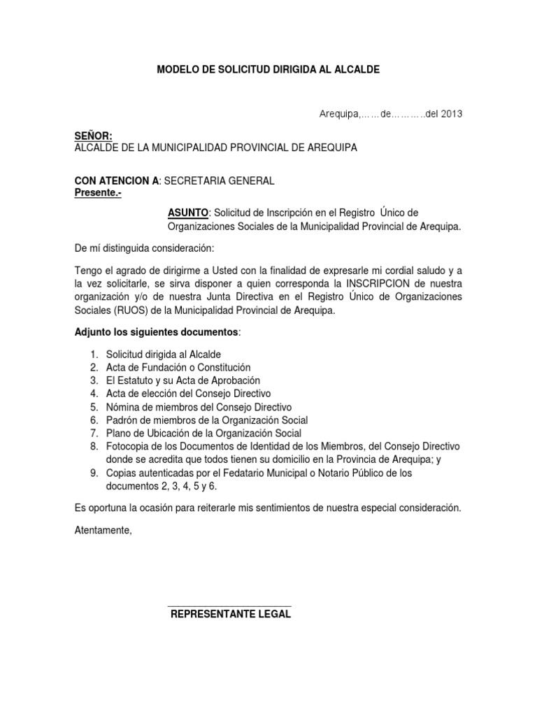 Modelo Solicitud Alcalde Gobierno