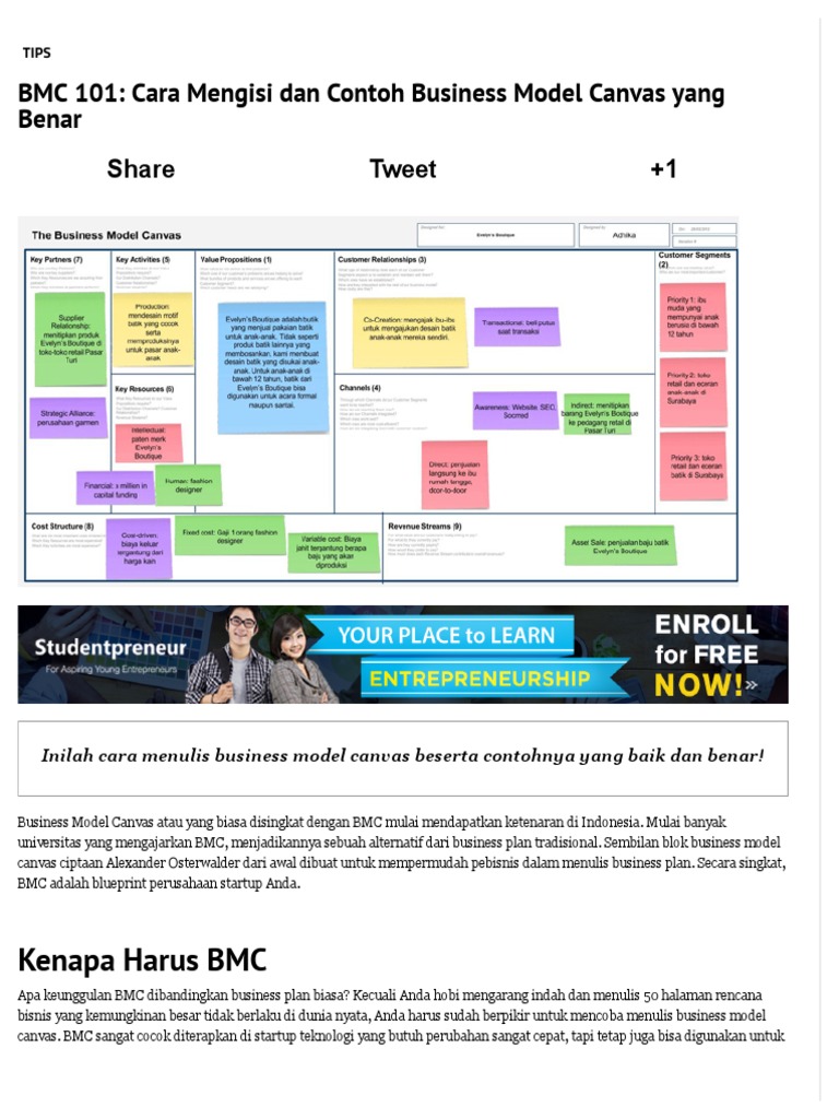 Bmc 101 Cara Mengisi Dan Contoh Business Model Canvas Yang Benar Studentpreneur Media Bisnis Ide Bisnis Bisnis Anak Muda