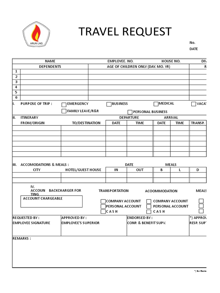 Travel Request Form Template | PDF | Service Industries | Services ...