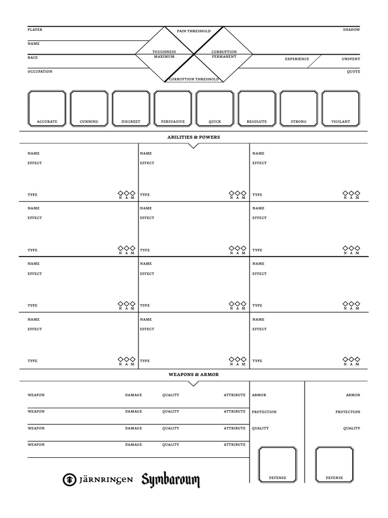 Symbaroum Character Sheet - Mini PDF | PDF | Role Playing Games | Gaming