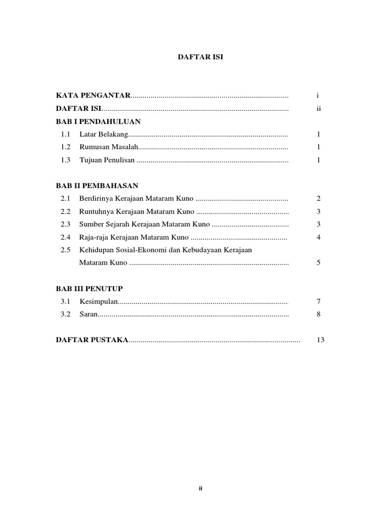 Daftar Isi Makalah Kerajaan Mataram Kuno