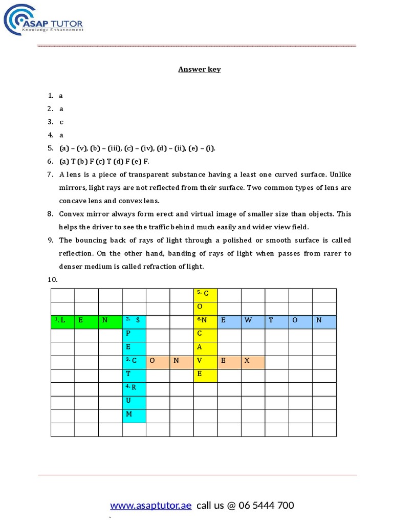 Light Answer Key PDF Reflection (Physics) Optics