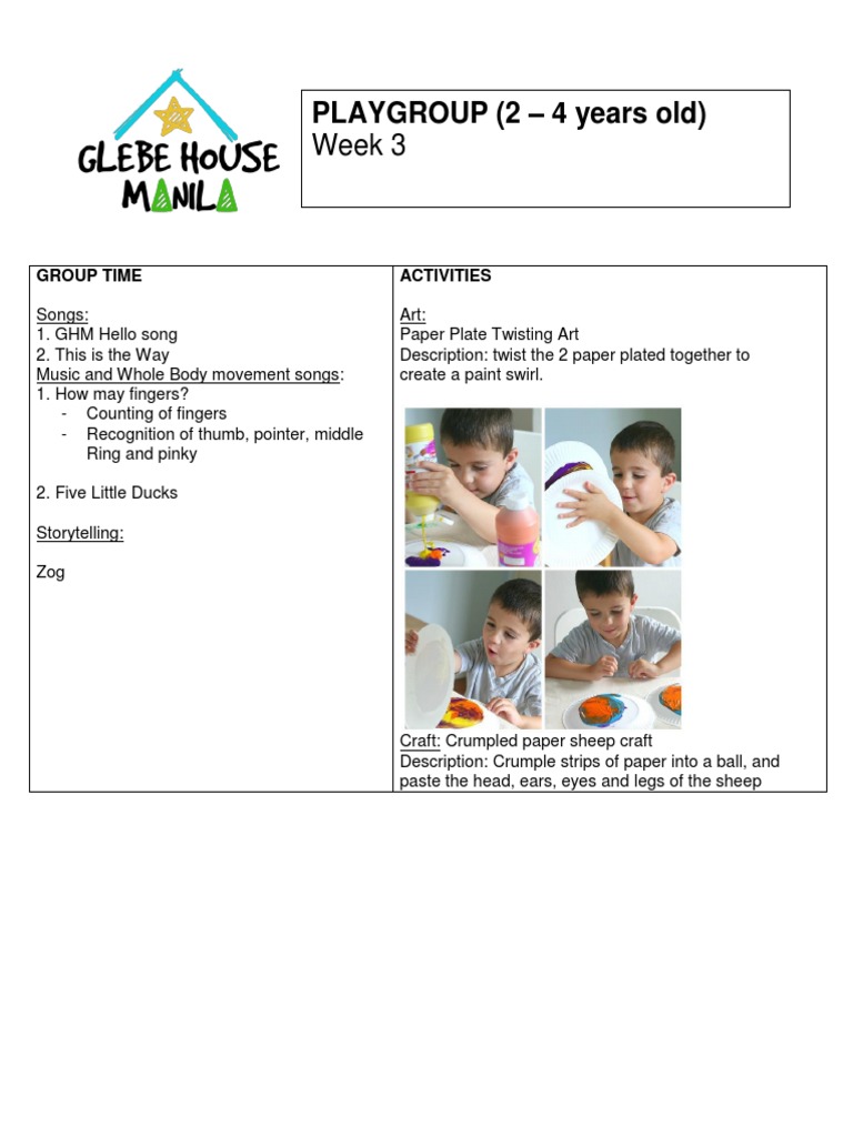 Week 3: Playgroup (2 - 4 Years Old) | PDF | Leisure