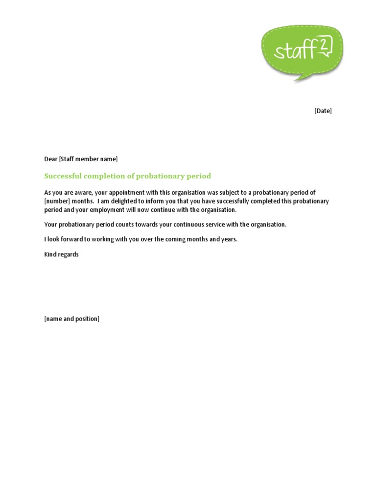Letter Confirming Successful Completion of Probationary Period