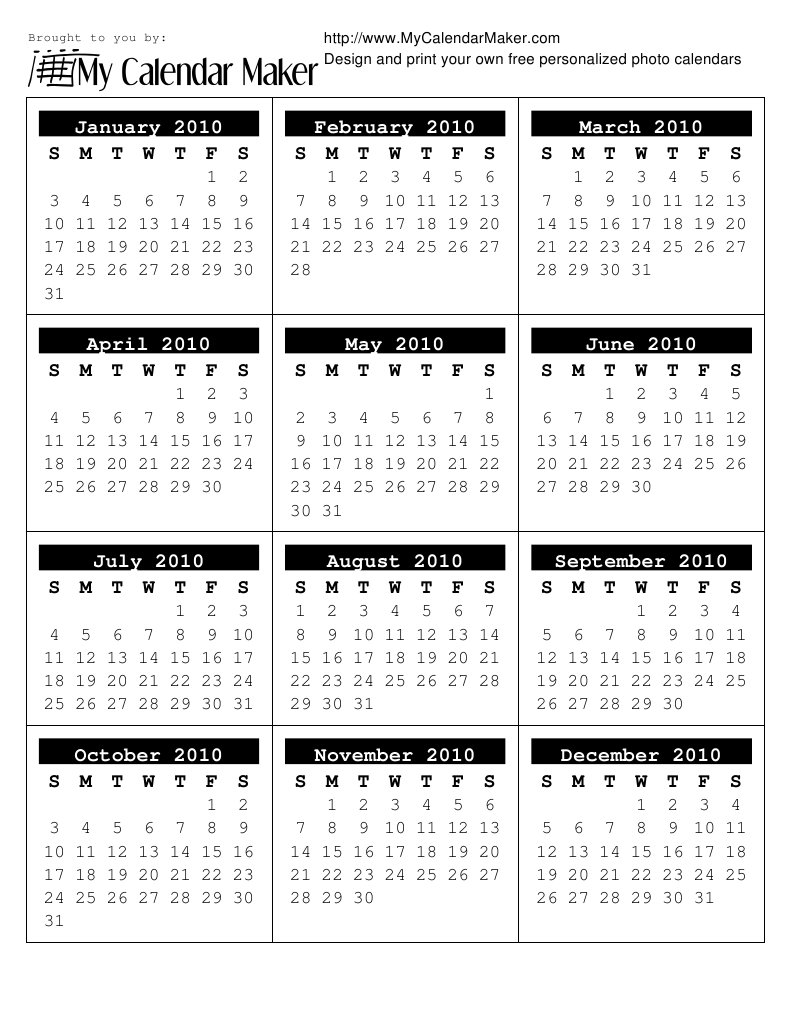 2010 Calendar | PDF