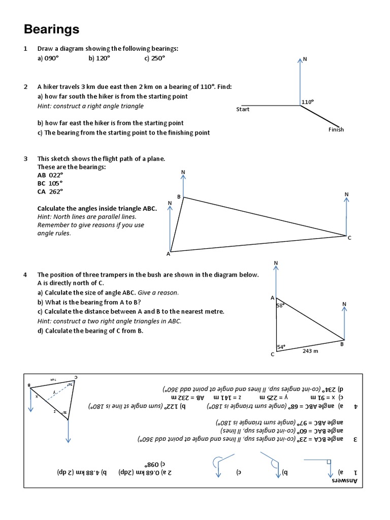 Bearings Worksheet Triangle Angle
