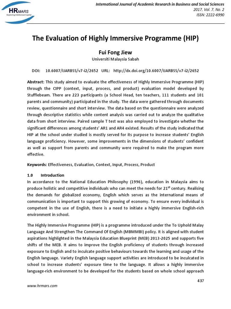 Evaluating Highly Immersive Programme Effectiveness | PDF | Second ...