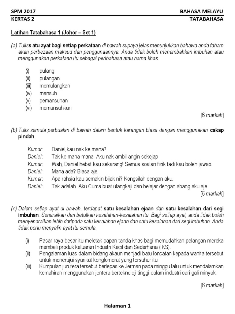 6 Koleksi Soalan Tatabahasa Percubaan Spm 2017 Se-malaysia 