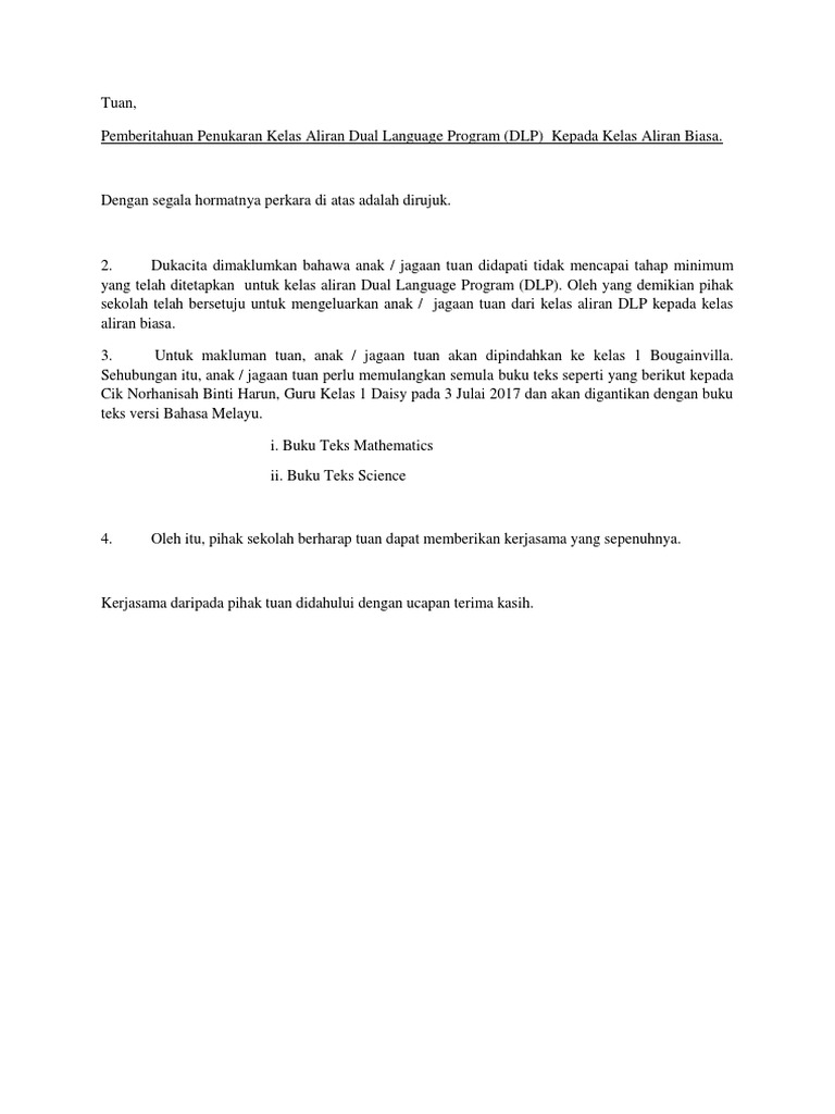Surat Keluar Kelas Dlp