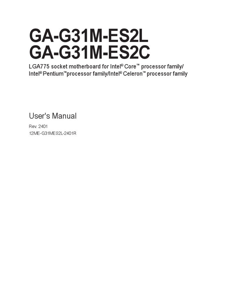 Mb Maunal Ga G31m Es2l Es2c V2 4 E Pdf Bios Electrostatic Discharge