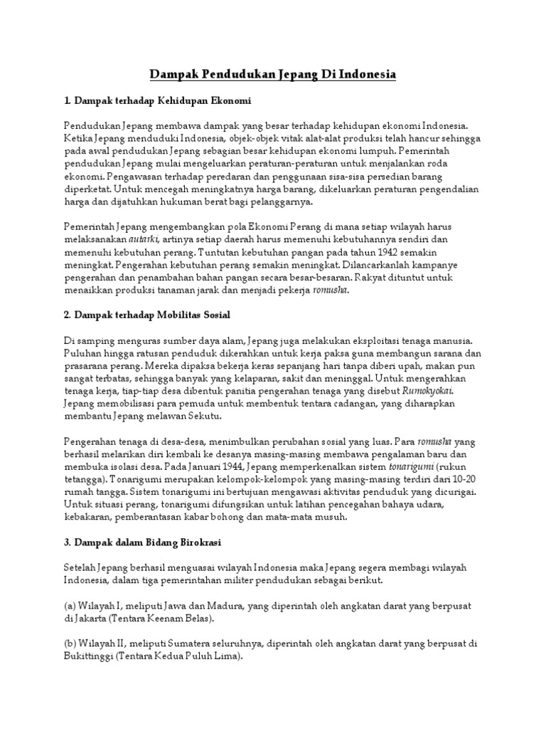 Dampak Pendudukan Jepang Di Indonesia