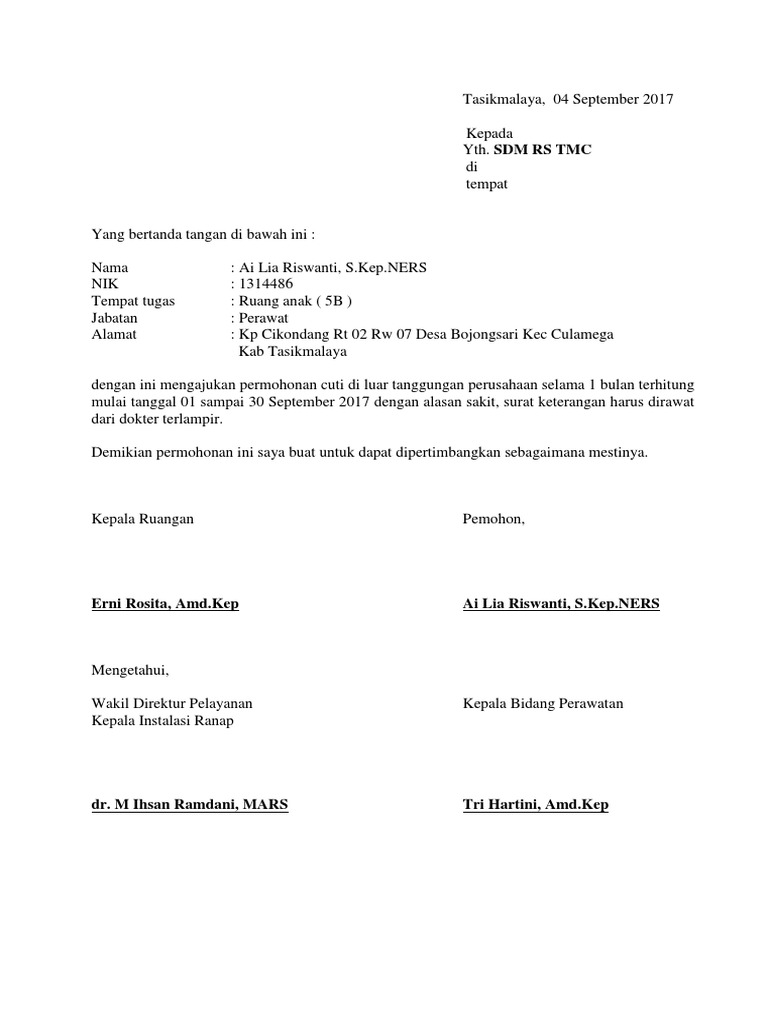 Form Permohonan Cuti Di Luar Tanggungan Pdf