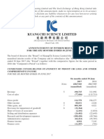 Kuangchi Science Limited 光 啟 科 學 有 限 公 司: Announcement Of Interim Results For The Six Months Ended 30 June 2017