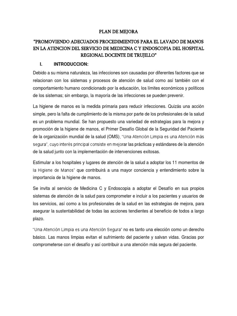 Mejora en Lavado de Manos Clínico | PDF | Lavado de manos | Salud pública