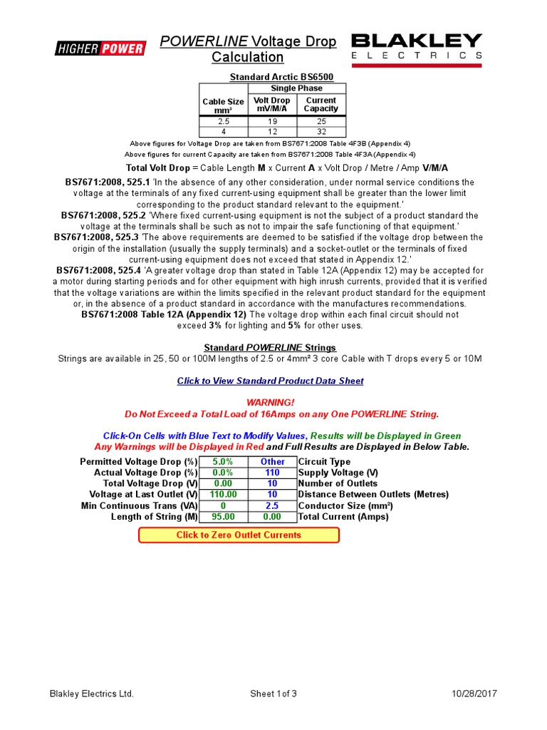Calculating Voltage Drop and Current Capacity for Powerline Strings ...