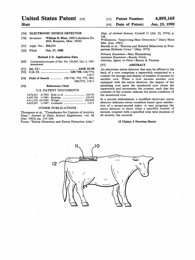 Electronic Estrus Detector Patent | PDF | Sensor | Electrical Engineering